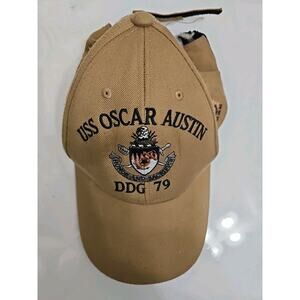 USS Oscar Austin DDG 79 Beige Baseball Hat Cap One Size Embroidered Shield Logo